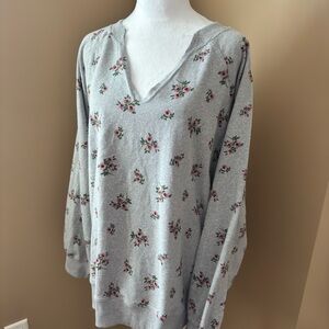 Women's Gray Floral V-Neck Pullover Sweatshirt
